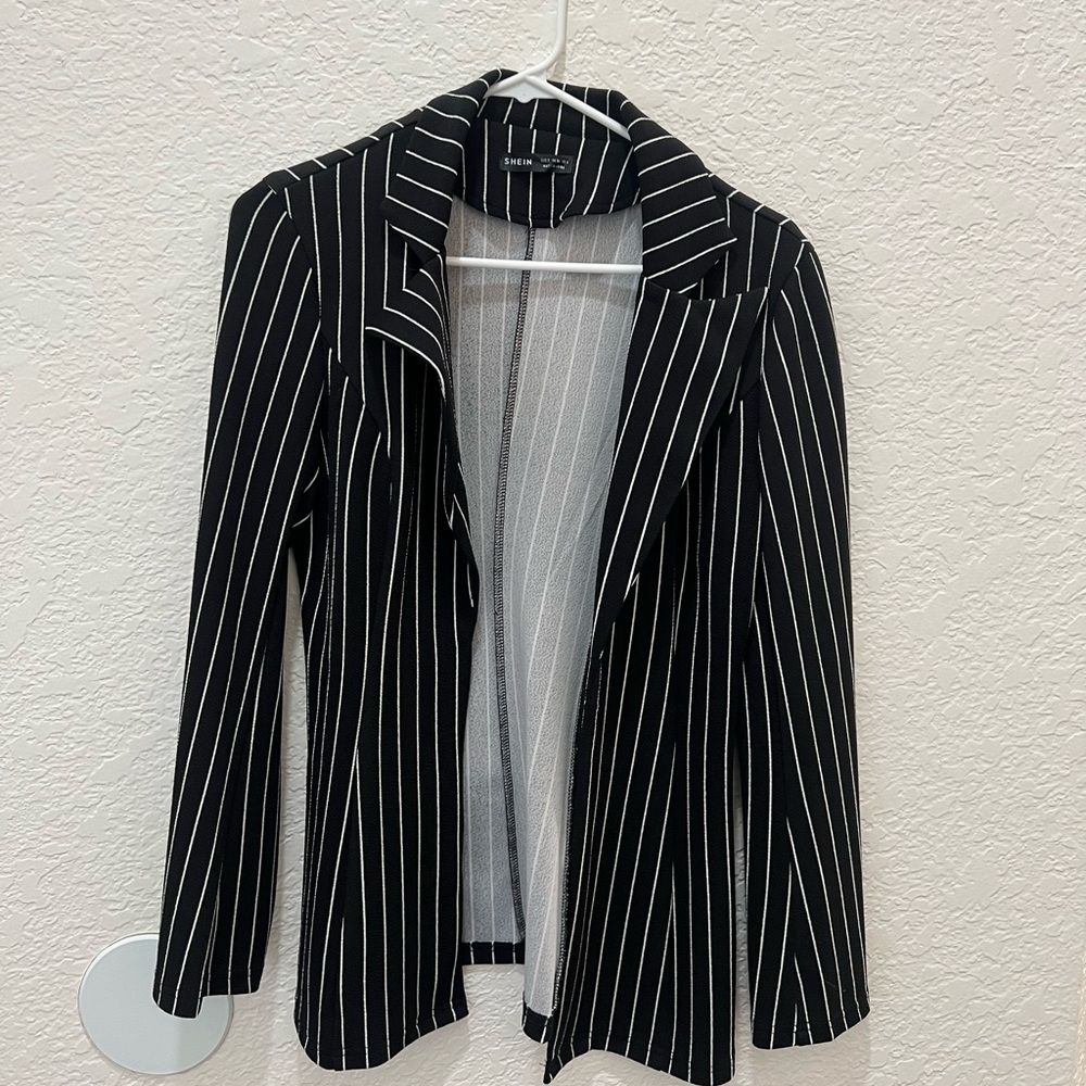 SHEIN Black and White Pinstripe Blazer